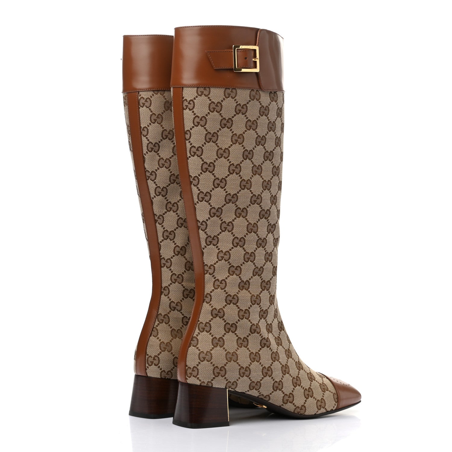 Gucci Monogram Cordovan Lux GG Knee High Boots 38 Beige Cuir 4 of 10
