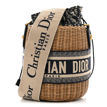 Christian Dior Wicker Oblique Drawstring Bucket Bag Blue 1 of 10