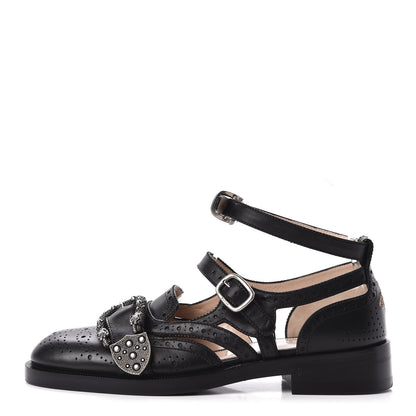 Gucci Calfskin Bee Embroidered Womens Queercore Brogue Wingtip Monk Strap Loafers 38 Black 1 of 9