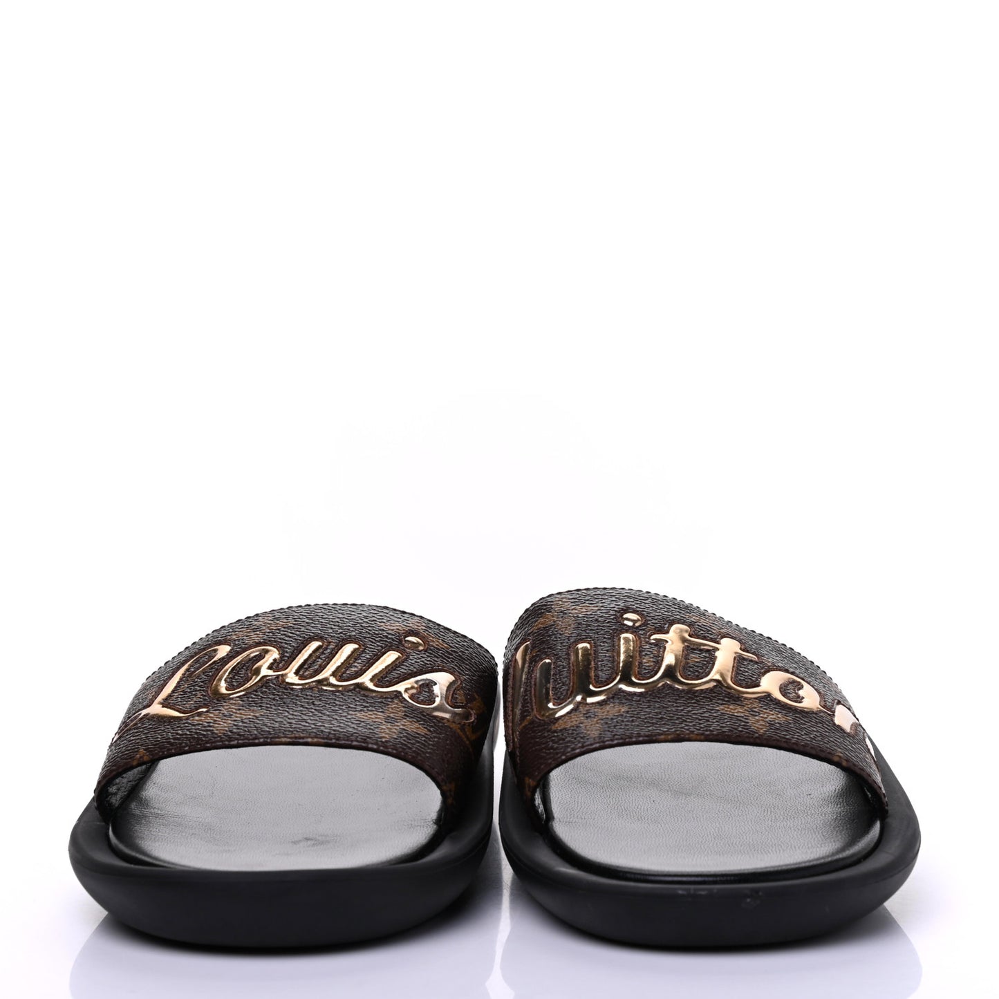 Metallic Calfskin Monogram Logo Sunbath Slide Sandals 37