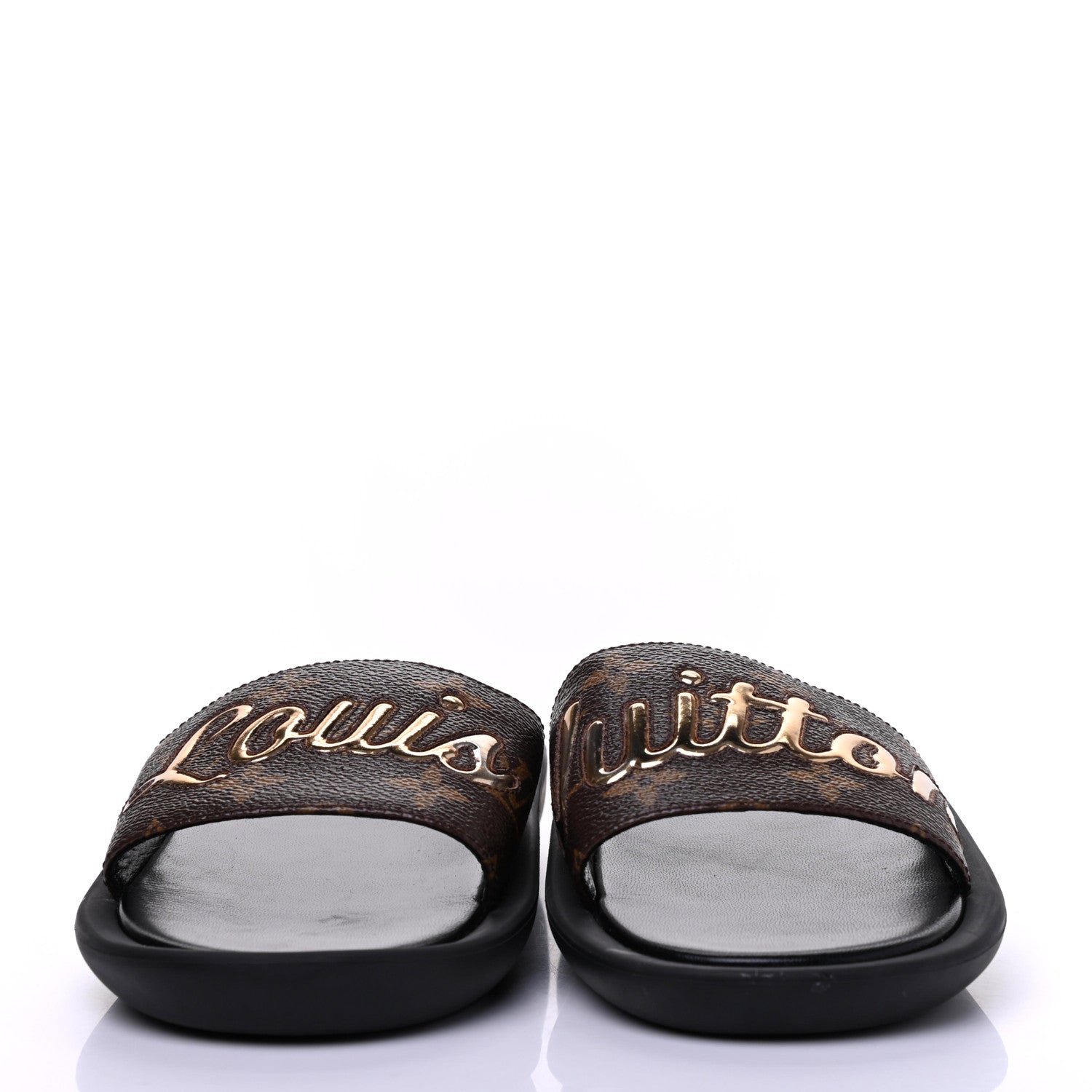 Louis Vuitton Metallic Calfskin Monogram Logo Sunbath Slide Sandals 37 2 of 8