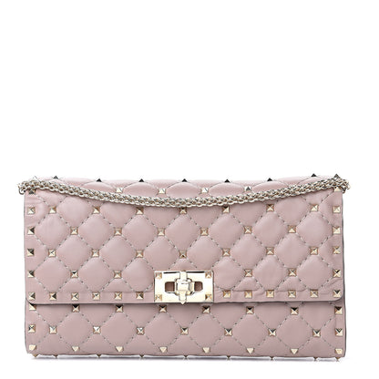Valentino Garavani Lambskin Rockstud Spike Wallet on Chain Poudre 1 of 10