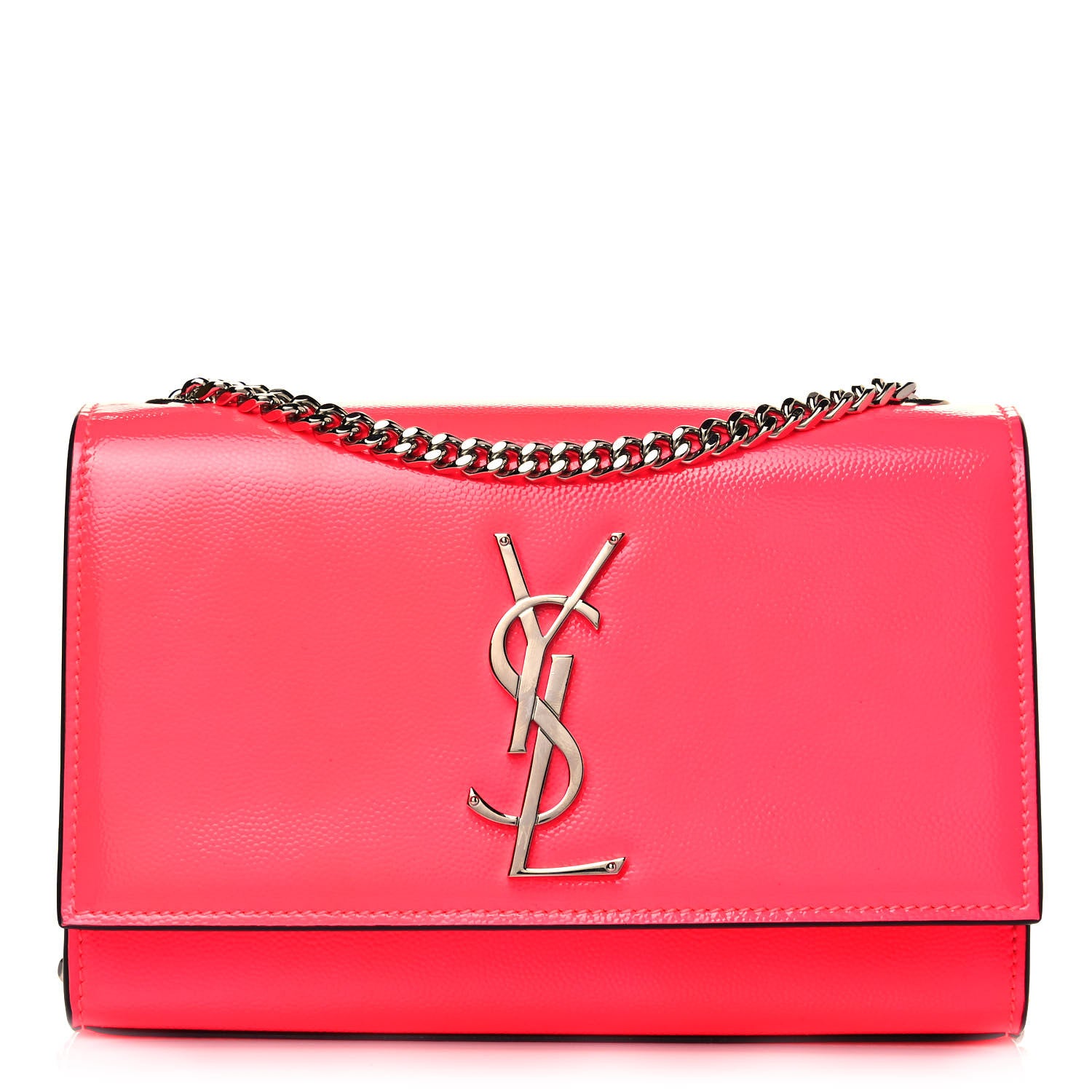 Saint Laurent Patent Grain de Poudre Small Monogram Kate Satchel Neon Pink 1 of 9