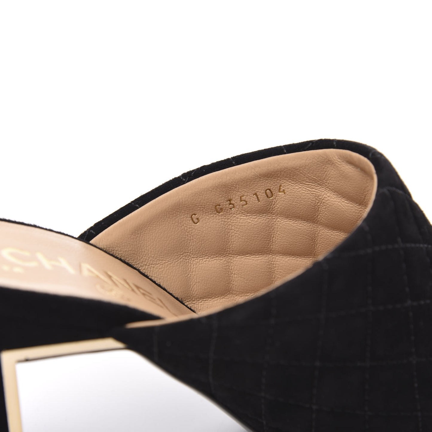 Suede Lambskin Quilted Cap Toe Mules 38 Black