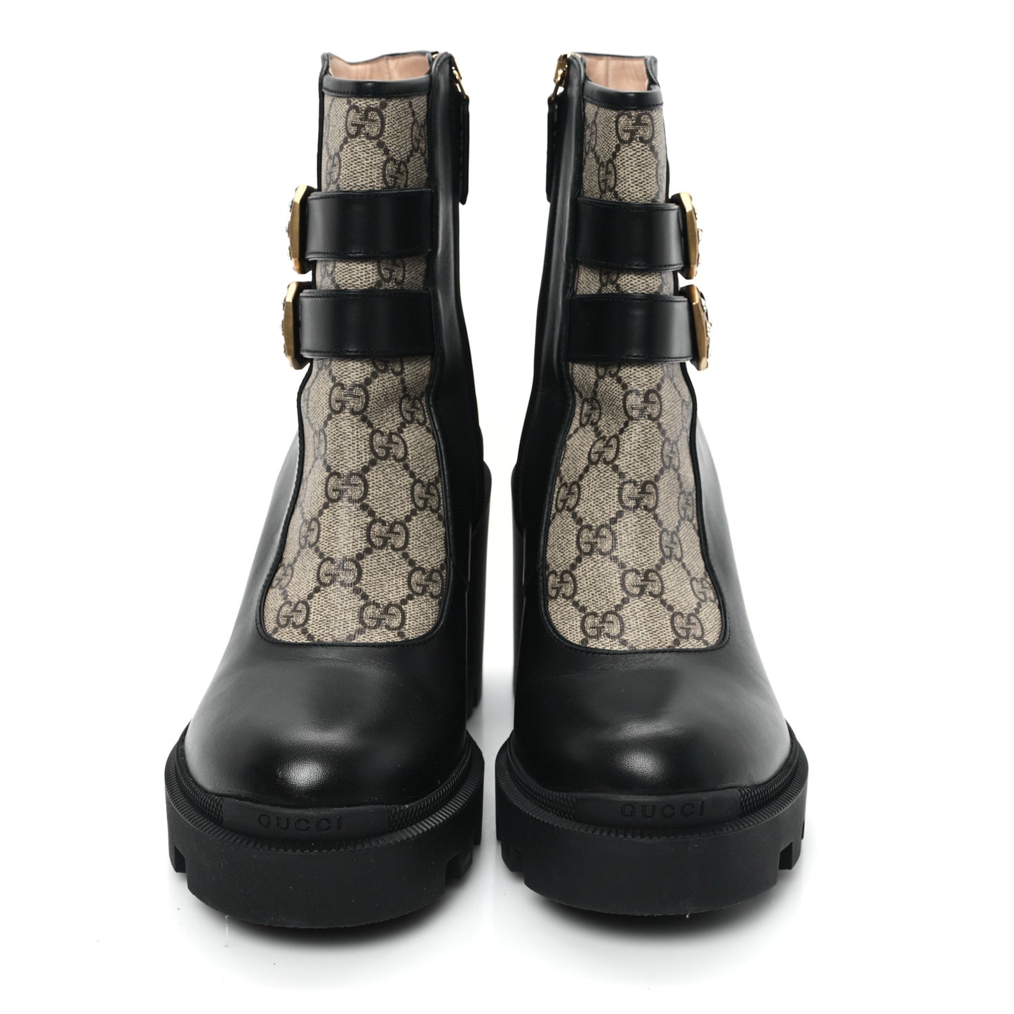 Kensington Calfskin Nappa GG Supreme Monogram Womens Double Buckle Ankle Boots 41 Black