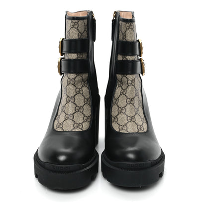Gucci Kensington Calfskin Nappa GG Supreme Monogram Womens Double Buckle Ankle Boots 41 Black 3 of 11