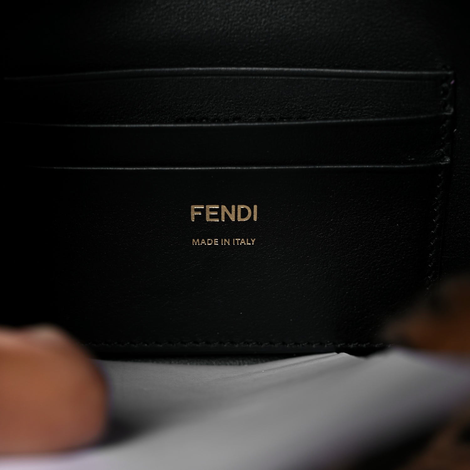 Fendi Shearling Vitello Dolce Macro FF 1974 Mini Baguette Tobacco Black 6 of 9