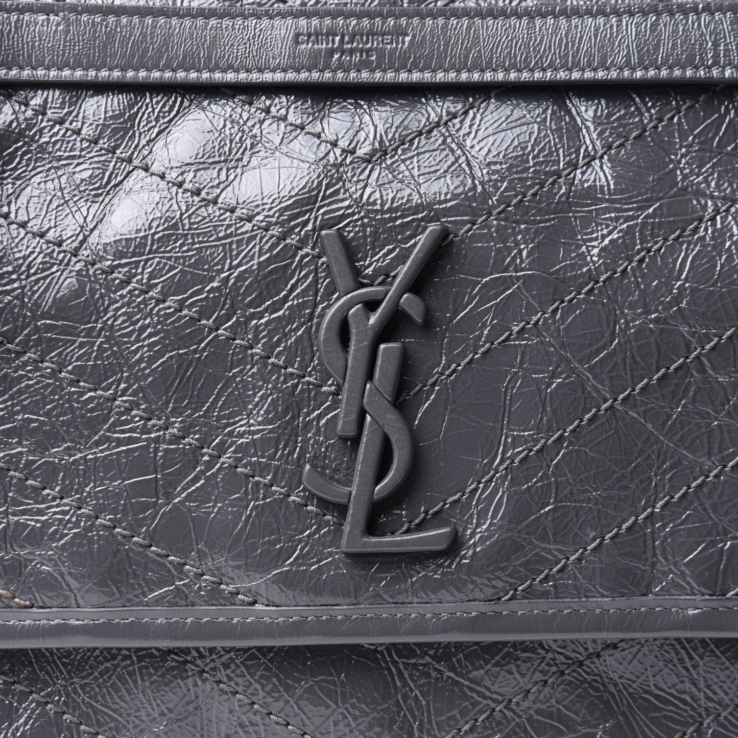 Crinkled Calfskin Matelasse Monogram Medium Niki Chain Satchel Asphalt