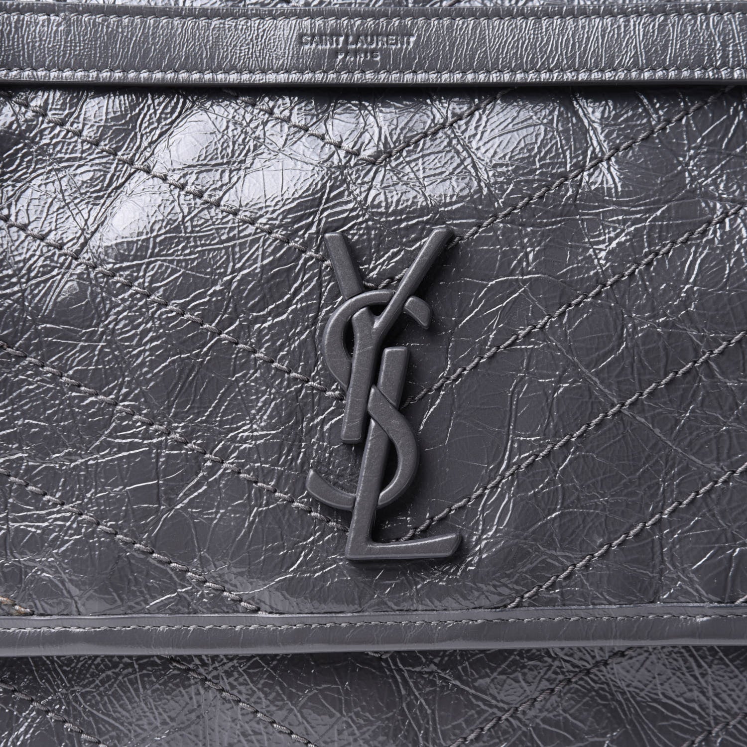 Saint Laurent Crinkled Calfskin Matelasse Monogram Medium Niki Chain Satchel Asphalt 14 of 14