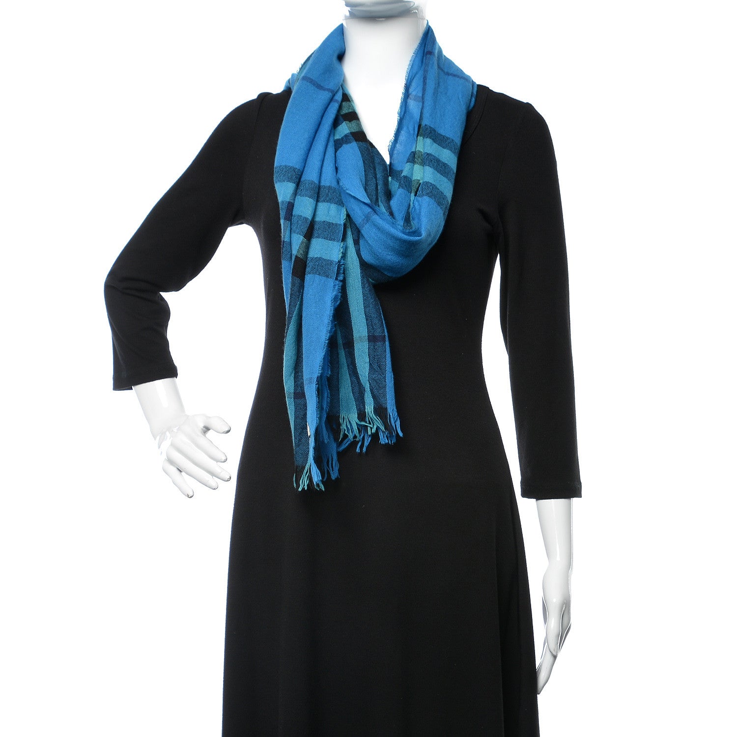 Burberry Wool Cashmere Nova Check Lightweight Scarf Turquoise 2 of 4
