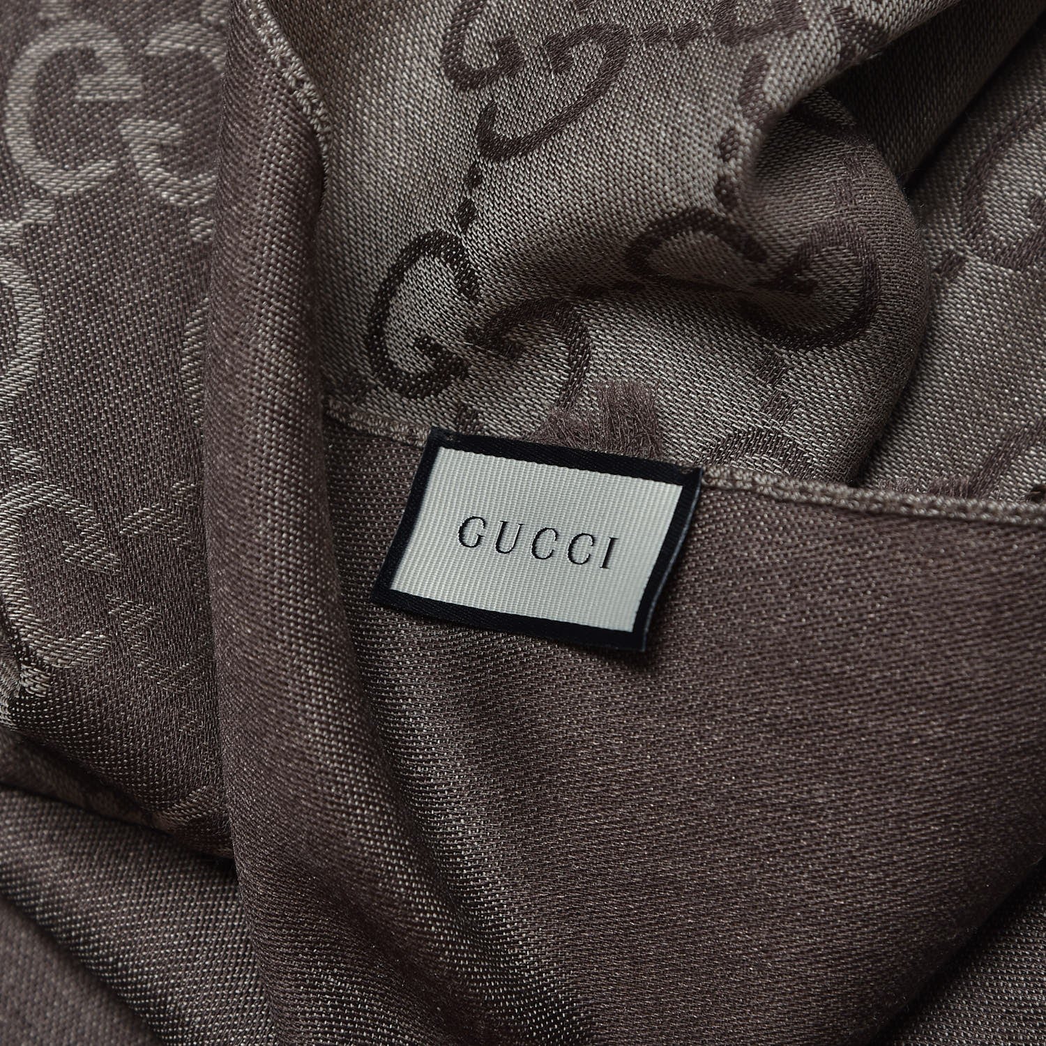 Gucci Wool Silk GG Monogram GGNat Scarf Rope Dark Brown 5 of 5