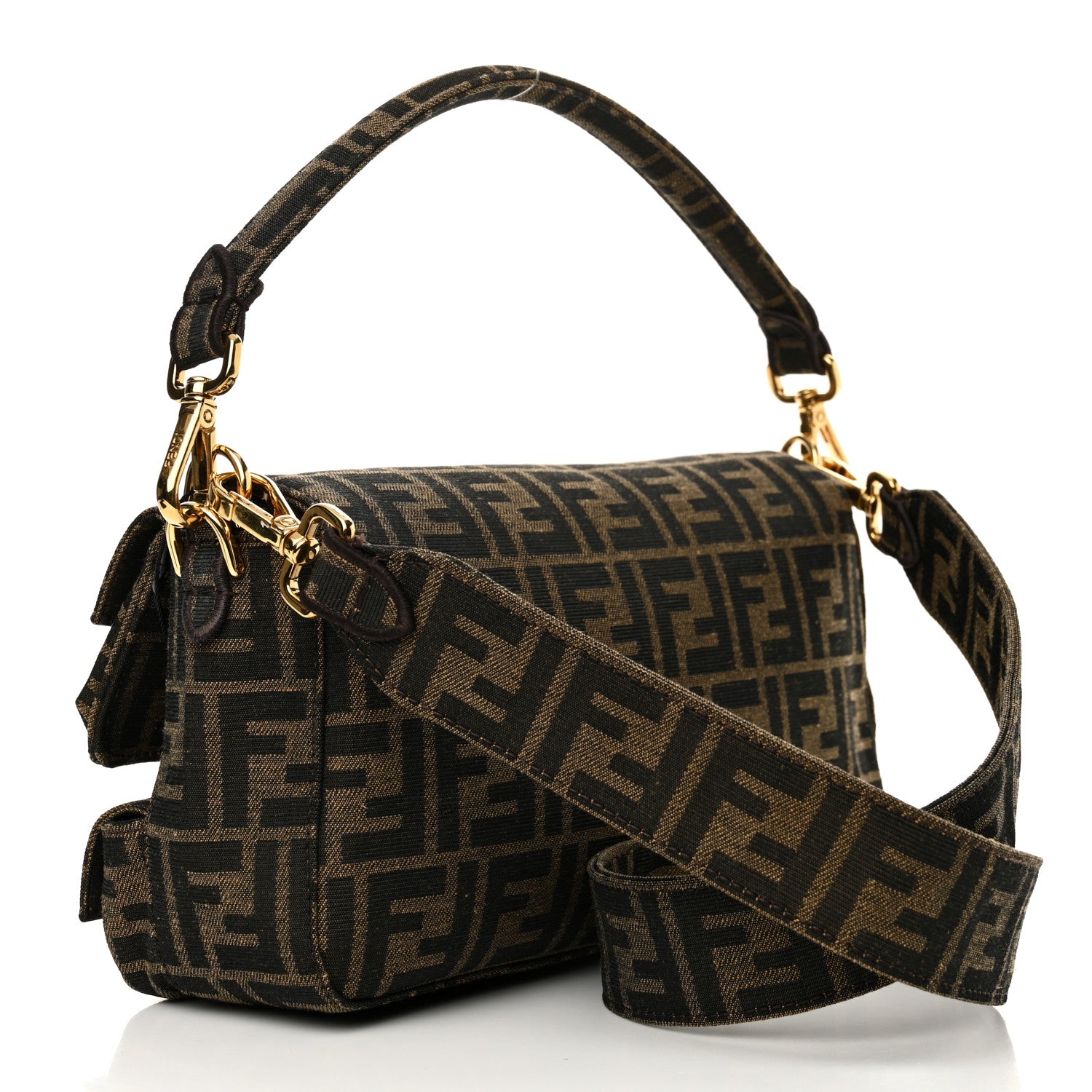 Fendi Fabric Jacquard FF 1974 Multipocket Baguette Tobacco Moro 3 of 12