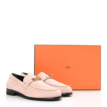 Hermes Suede Goatskin Womens Destin Loafer 37.5 Rose Opaline 9 of 10