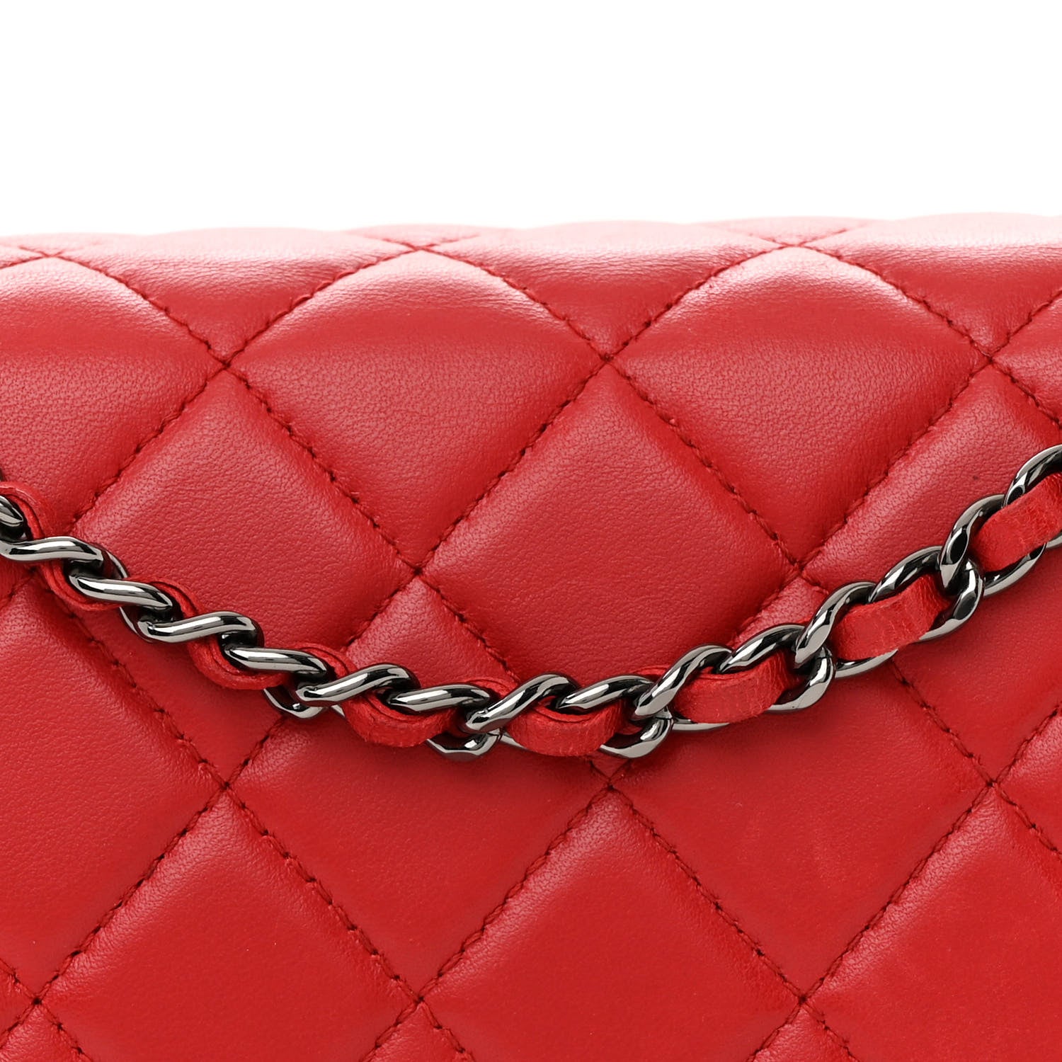 Chanel Lambskin Quilted Boy Wallet On Chain WOC Red 9 of 14