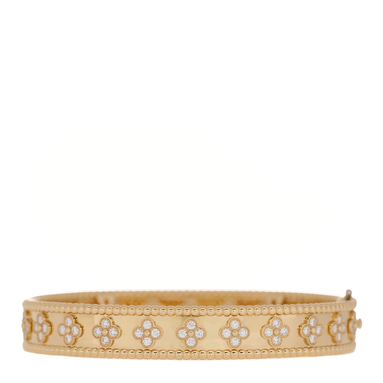 Van Cleef & Arpels 18K Yellow Gold Diamond Perlee Clovers Bangle Bracelet XL 3 of 5