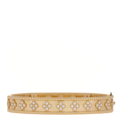 Van Cleef & Arpels 18K Yellow Gold Diamond Perlee Clovers Bangle Bracelet XL 3 of 5