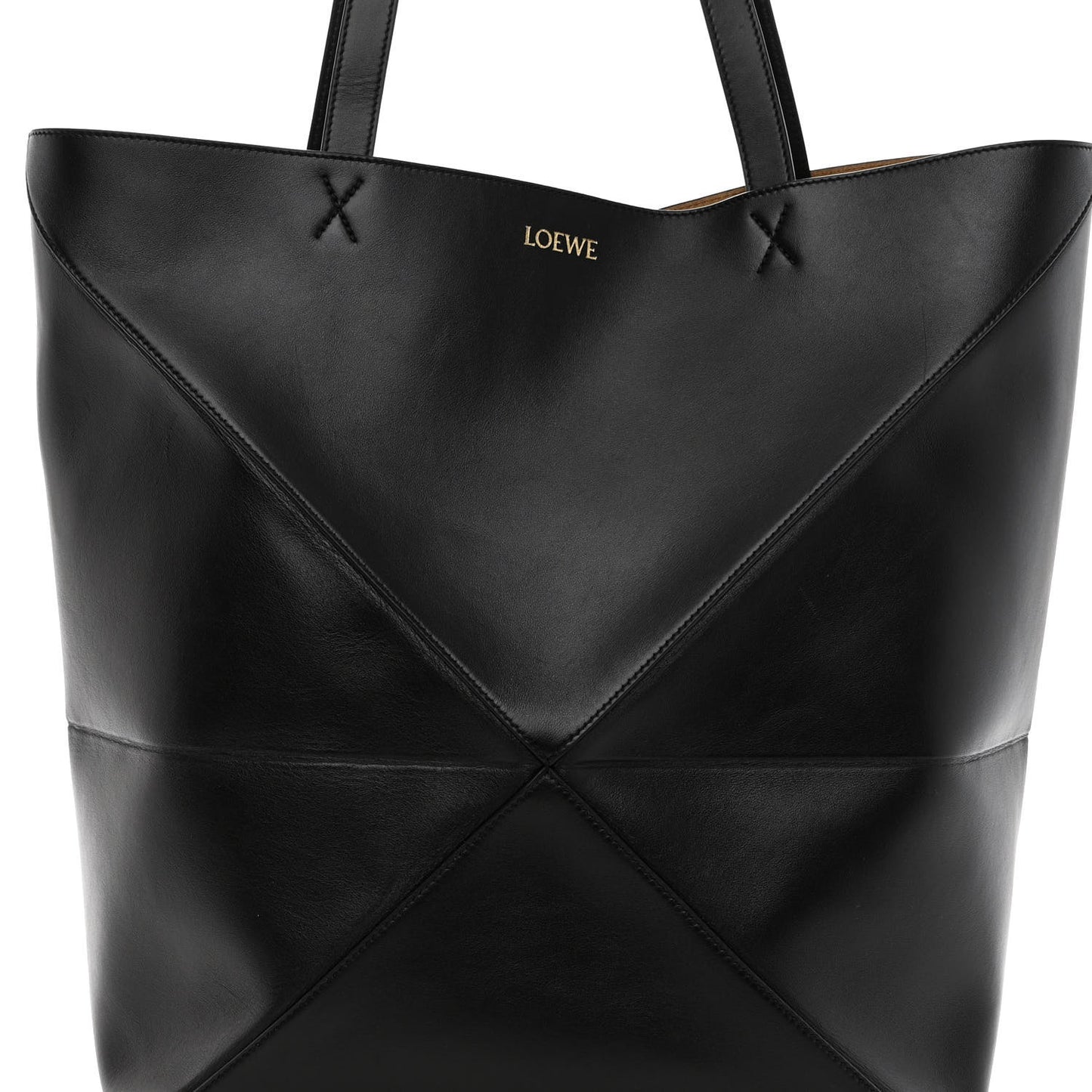 Shiny Calfskin Large Puzzle Fold Tote Black