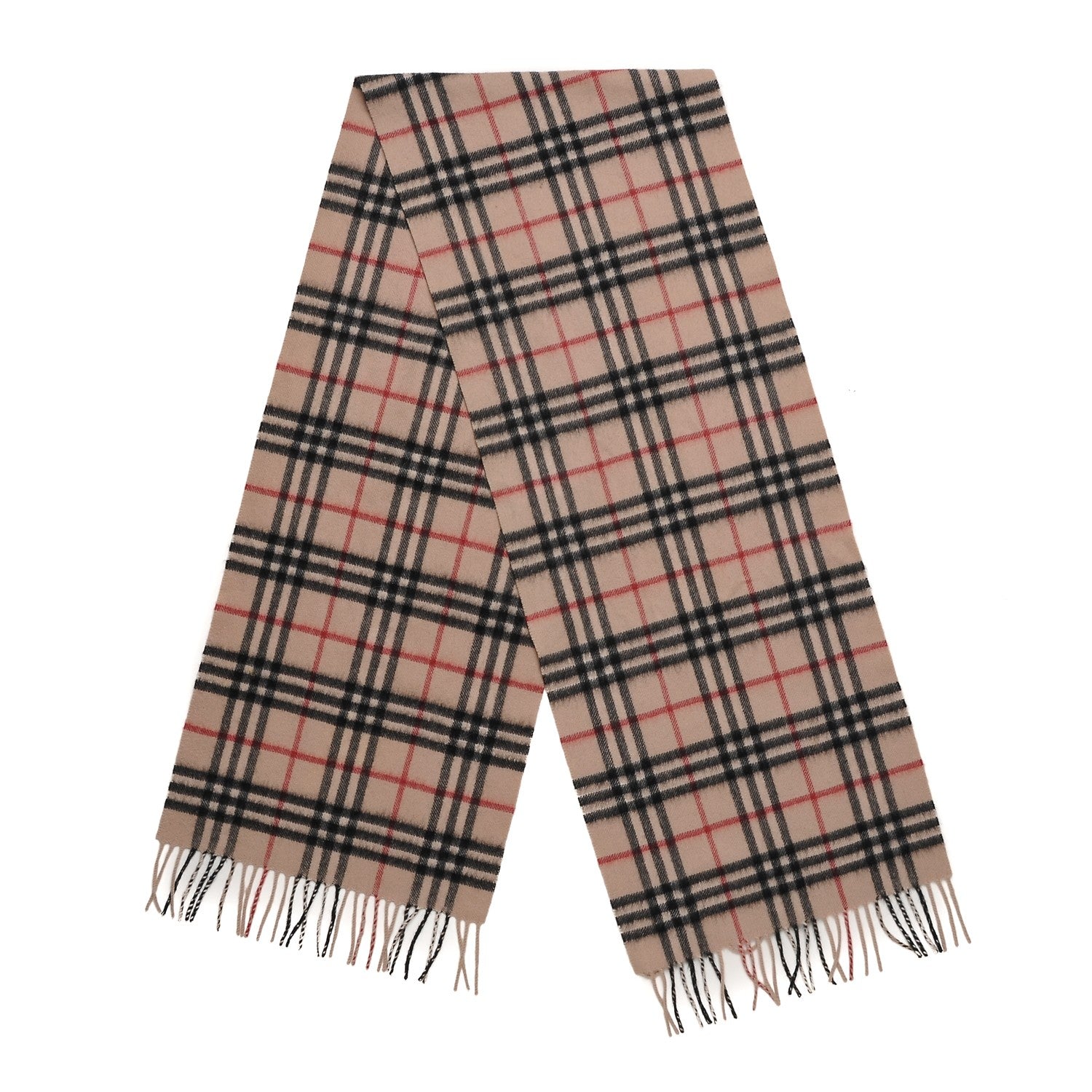 Burberry Cashmere House Check Fringe Scarf Camel 1 of 4