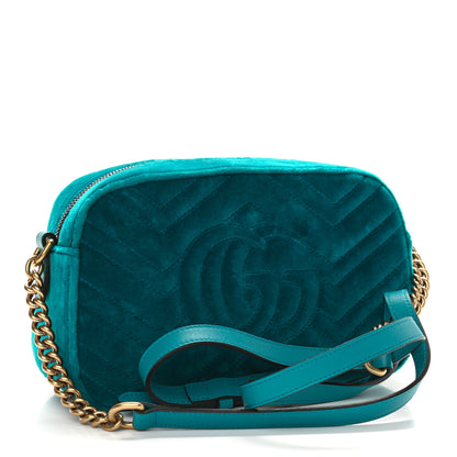 Gucci Velvet Matelasse Small GG Marmont Chain Shoulder Bag Pavone Cyan 3 of 10