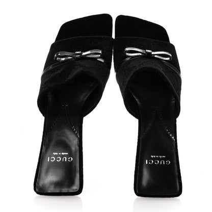Gucci New Velvet Ashmir Regent Calfskin GG Monogram Square Toe Bow 45mm Slide Sandals 39.5 Black 2 of 10