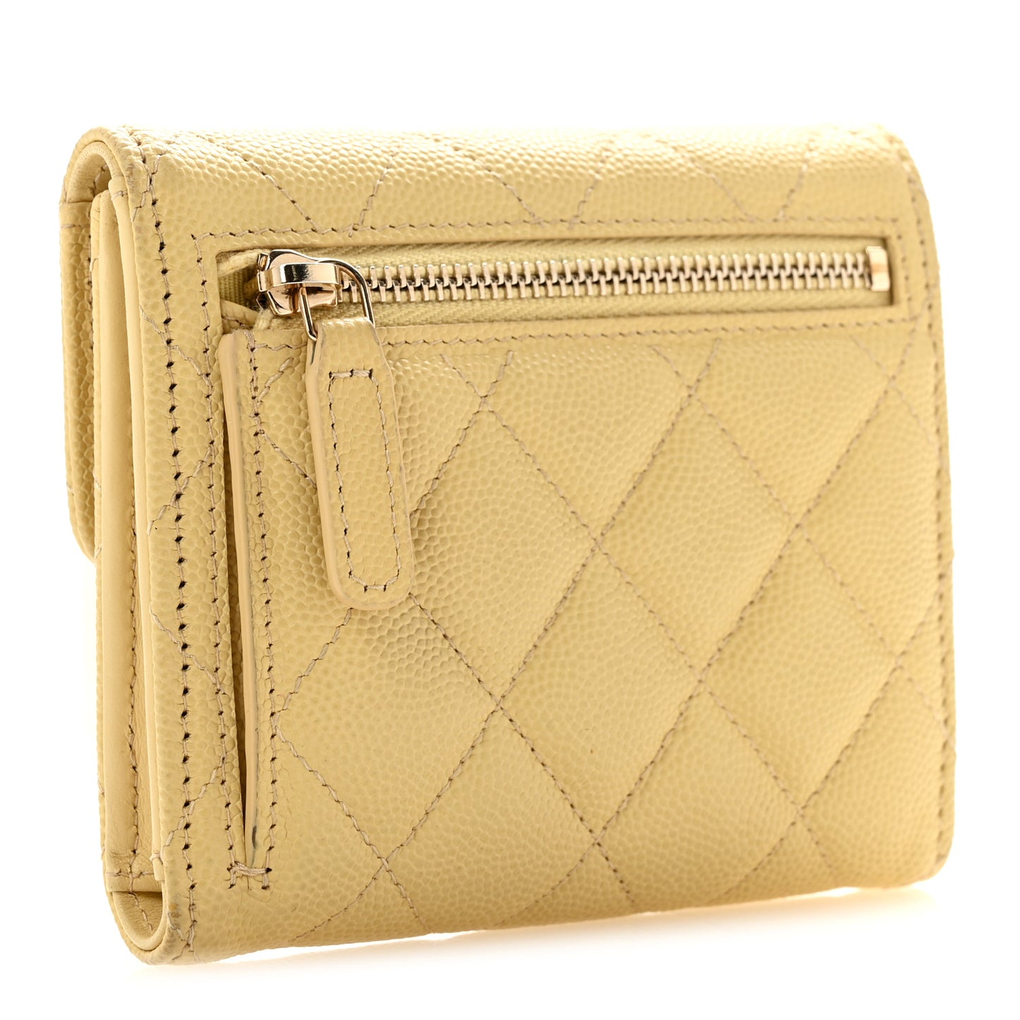 Caviar Quilted Compact Flap Wallet Yellow