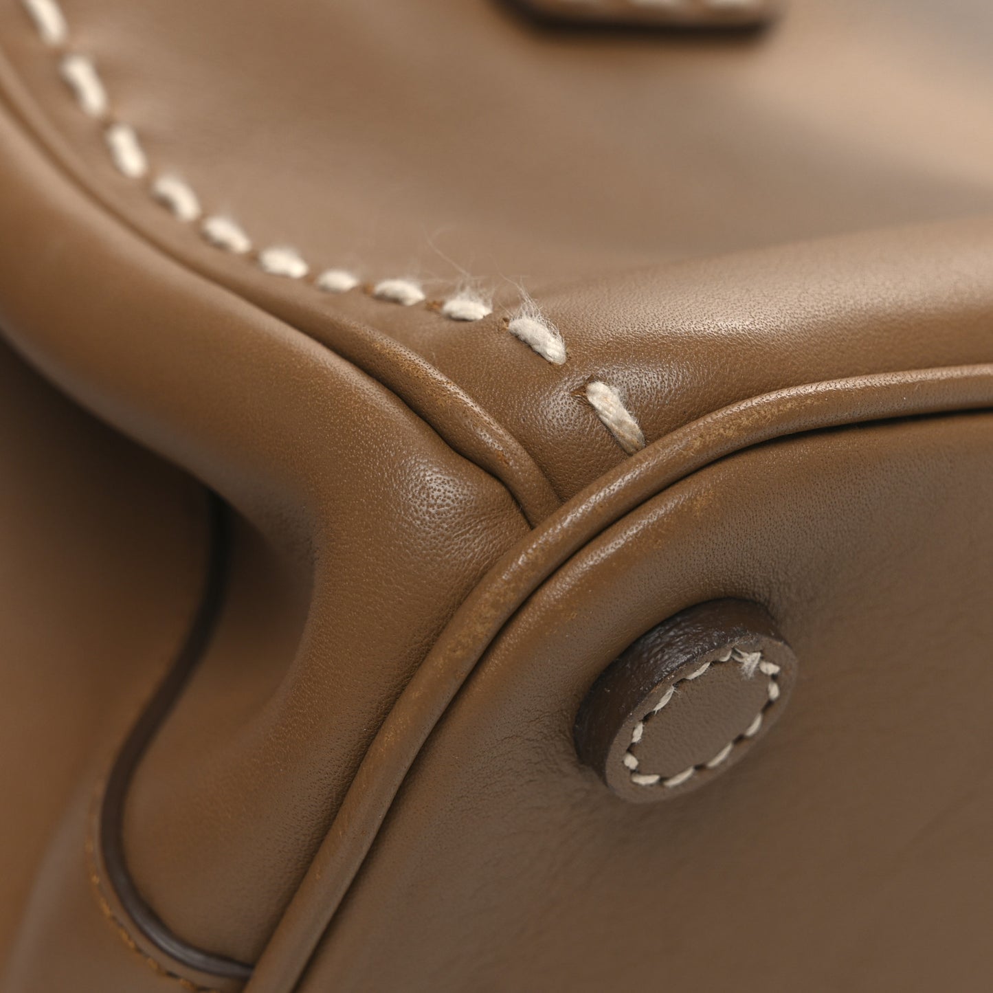 City Calf Mini Hand Stitched Galleria Double Zip Tote Caramel