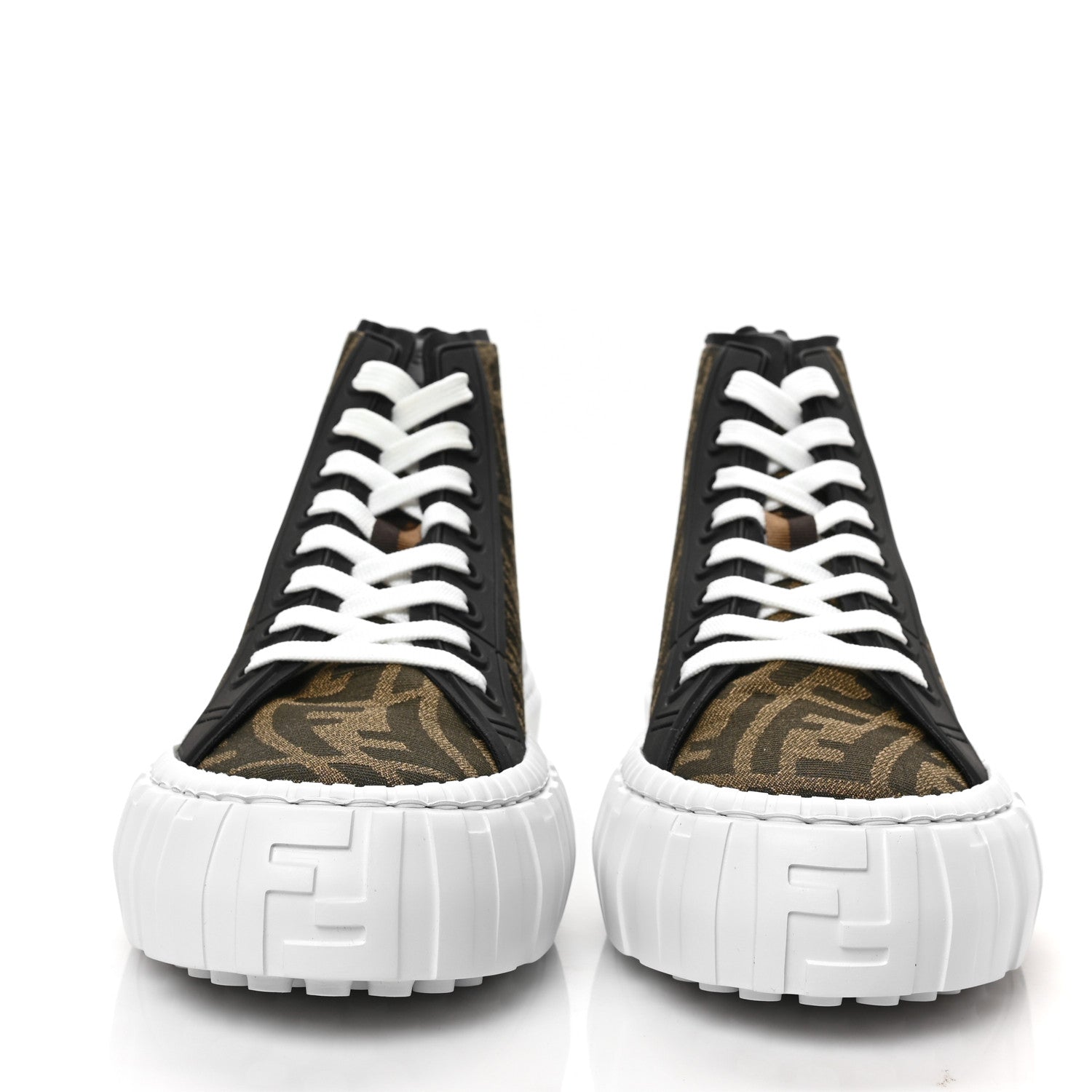 Fendi X SARAH COLEMAN Fabric Jacquard FF Vertigo Mens Fendi Force High Top Sneakers 8 Tobacco Black 2 of 7