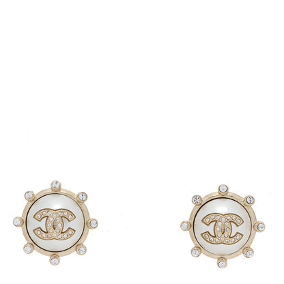 Chanel Pearl Crystal CC Round Earrings Gold 1 of 5