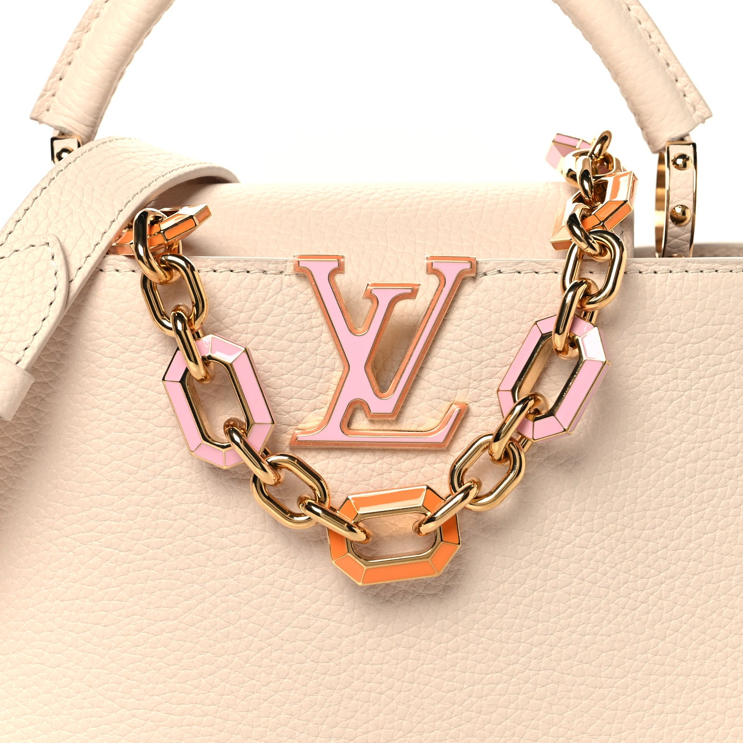 Taurillon Enamel Chain Capucines BB Quartz