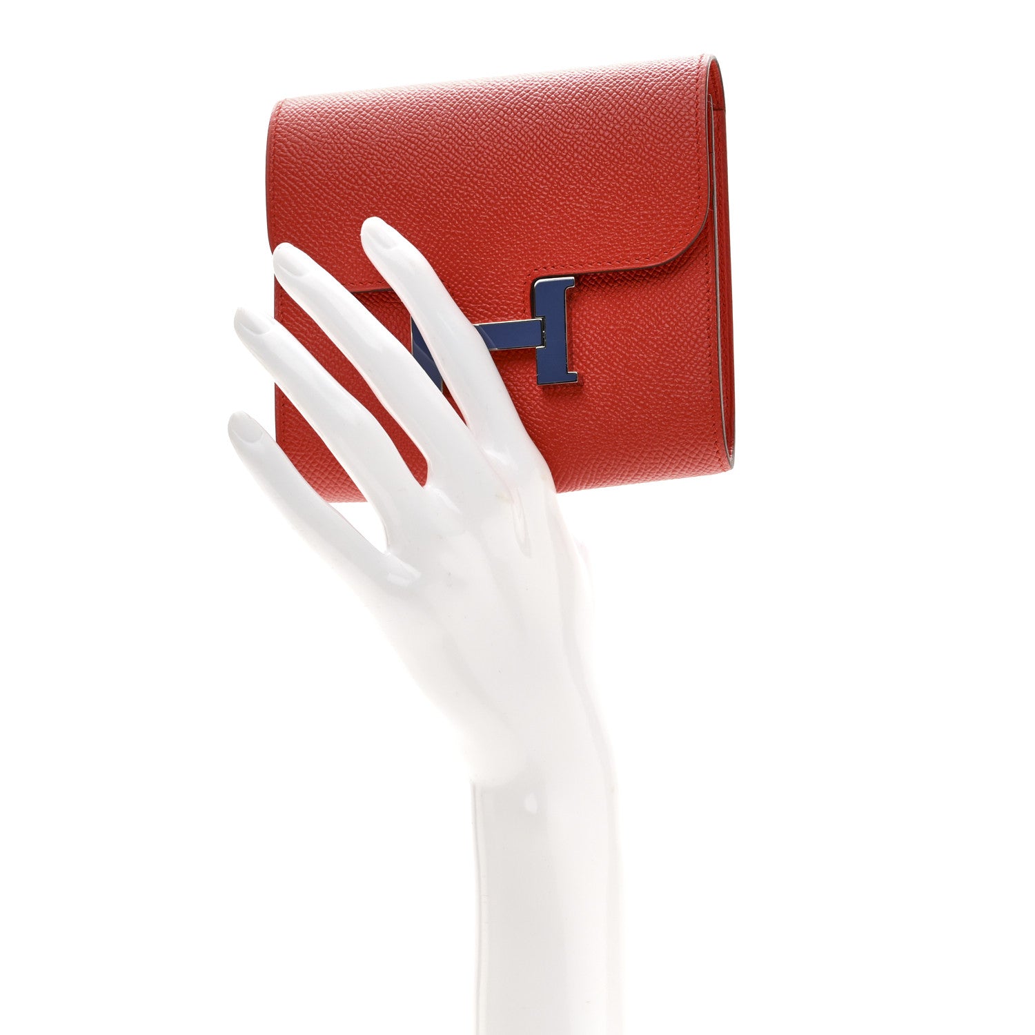 Hermes Epsom Enamel Constance Short Wallet Capucine Bleu Brighton 2 of 9