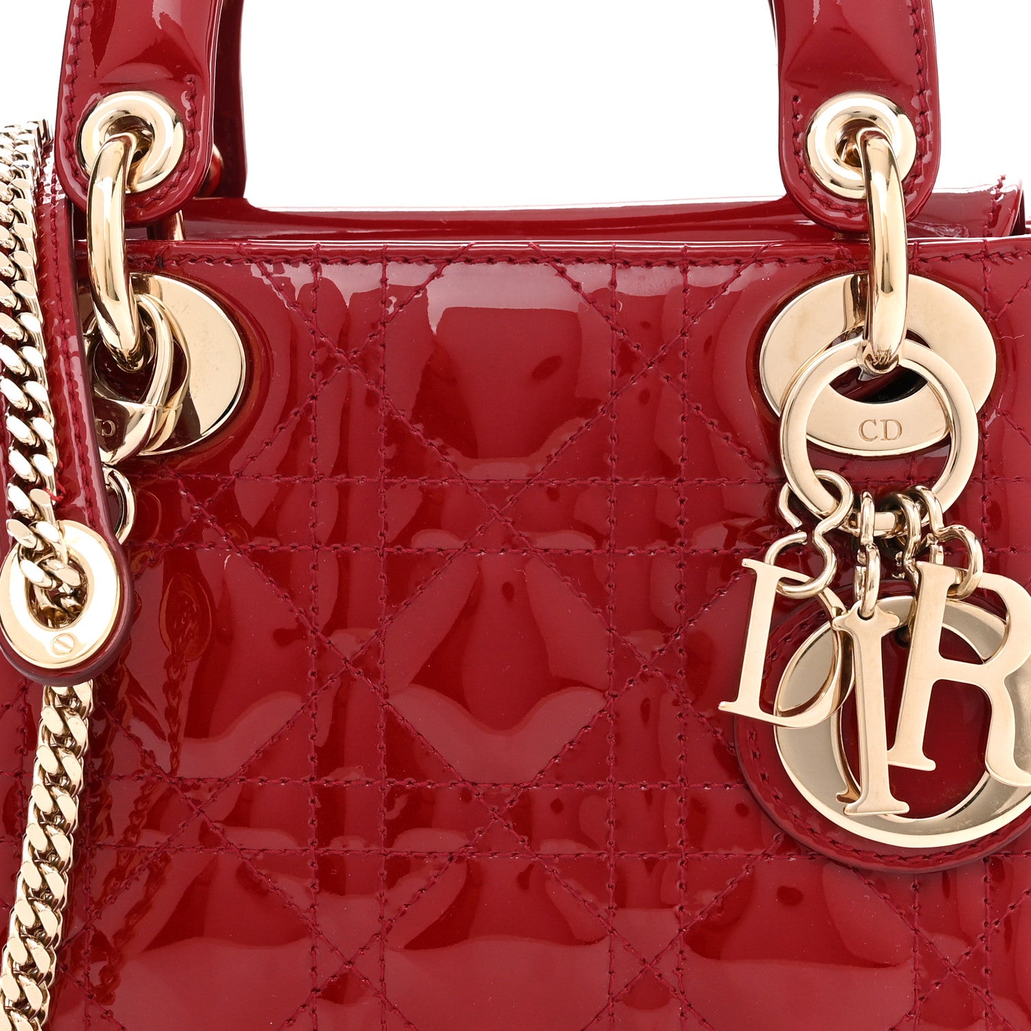 Christian Dior Patent Cannage Mini Lady Dior Red 7 of 10