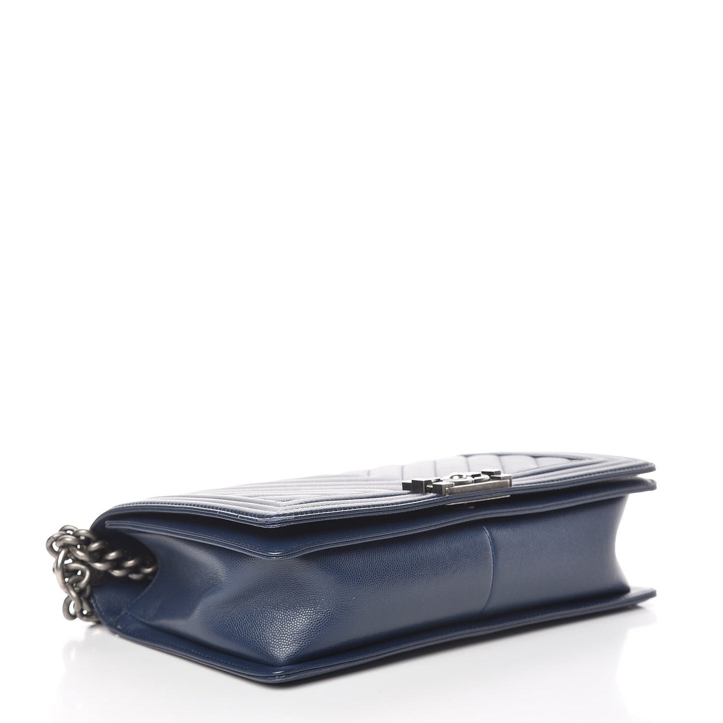 Caviar Chevron Quilted New Medium Boy Flap Dark Navy Blue