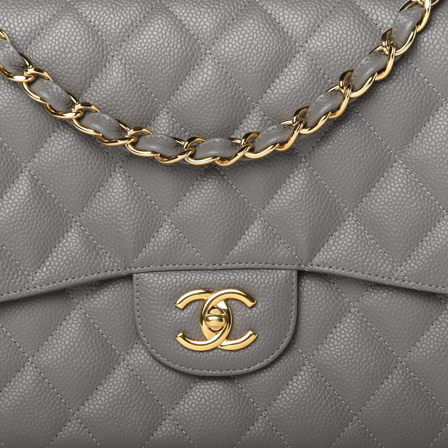 Caviar Quilted Jumbo Single Flap Grey