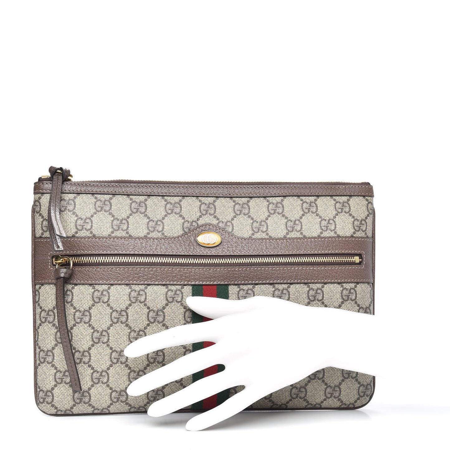 GG Supreme Monogram Large Ophidia Pouch Clutch Brown