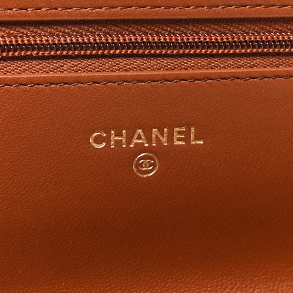 Chanel Lambskin Quilted Studded CC Wallet On Chain WOC Light Brown 6 of 12