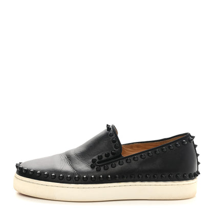 Christian Louboutin Calfskin Studded Womens Pik Boat Flat Loafers 37.5 Black 1 of 8