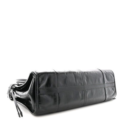 Prada Glossy Calfskin Triangle Large Bonnie Shoulder Bag Black 4 of 9