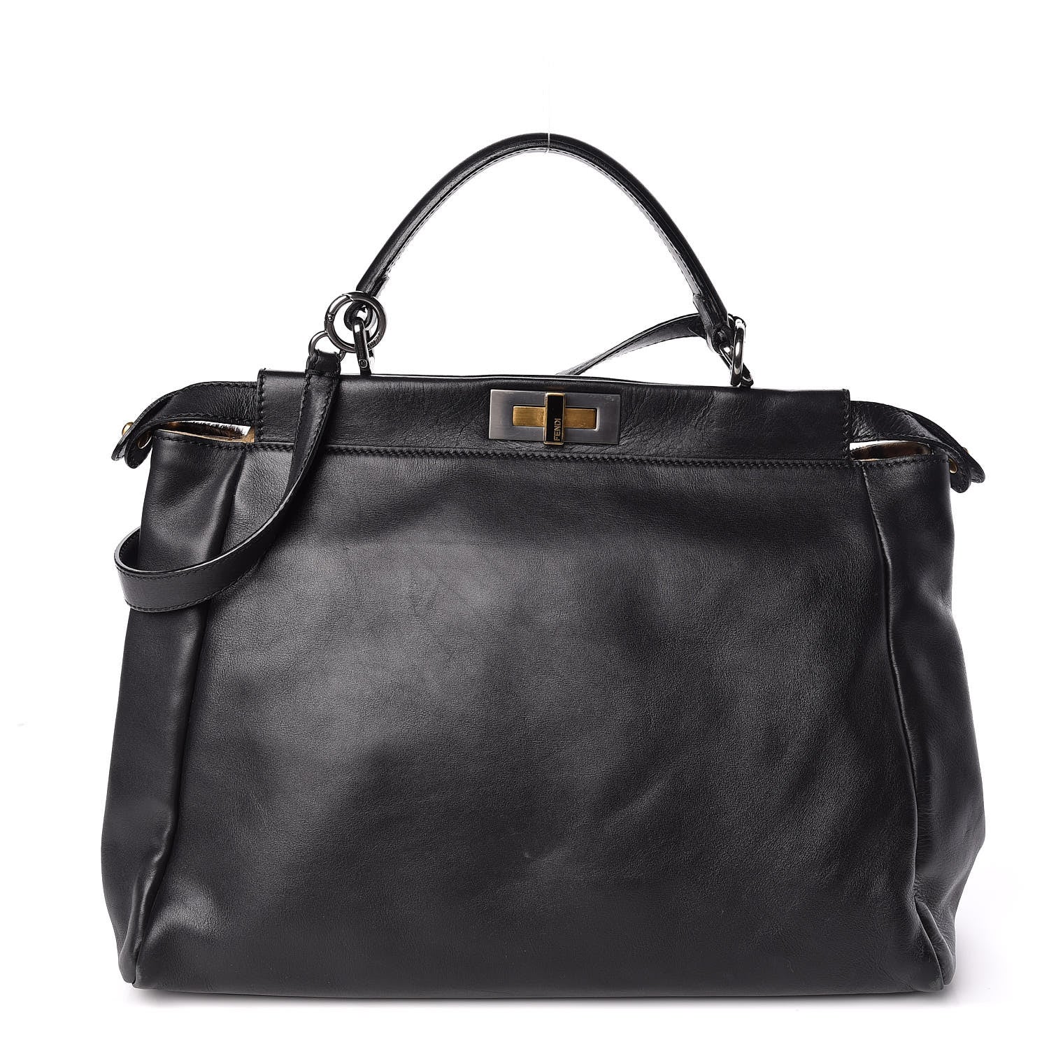 Fendi Calfskin Calf Hair Leopard Print Large Peekaboo Iconic Satchel Black 1 of 17