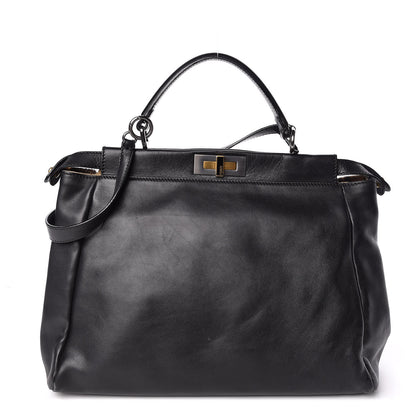 Fendi Calfskin Calf Hair Leopard Print Large Peekaboo Iconic Satchel Black 1 of 17