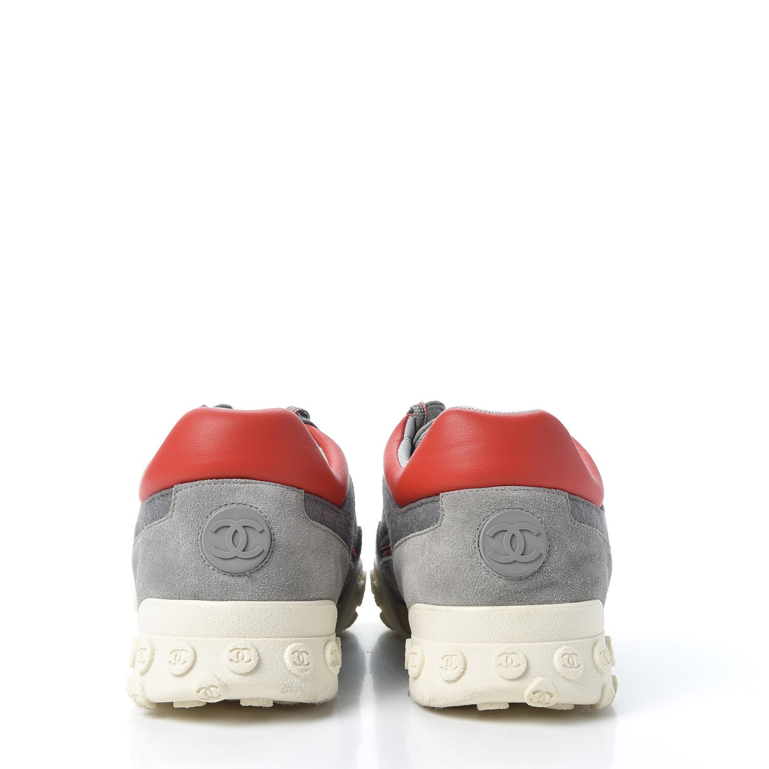 Chanel Nylon Calfskin Suede Mens CC Sneakers 41 Grey Orange 5 of 10