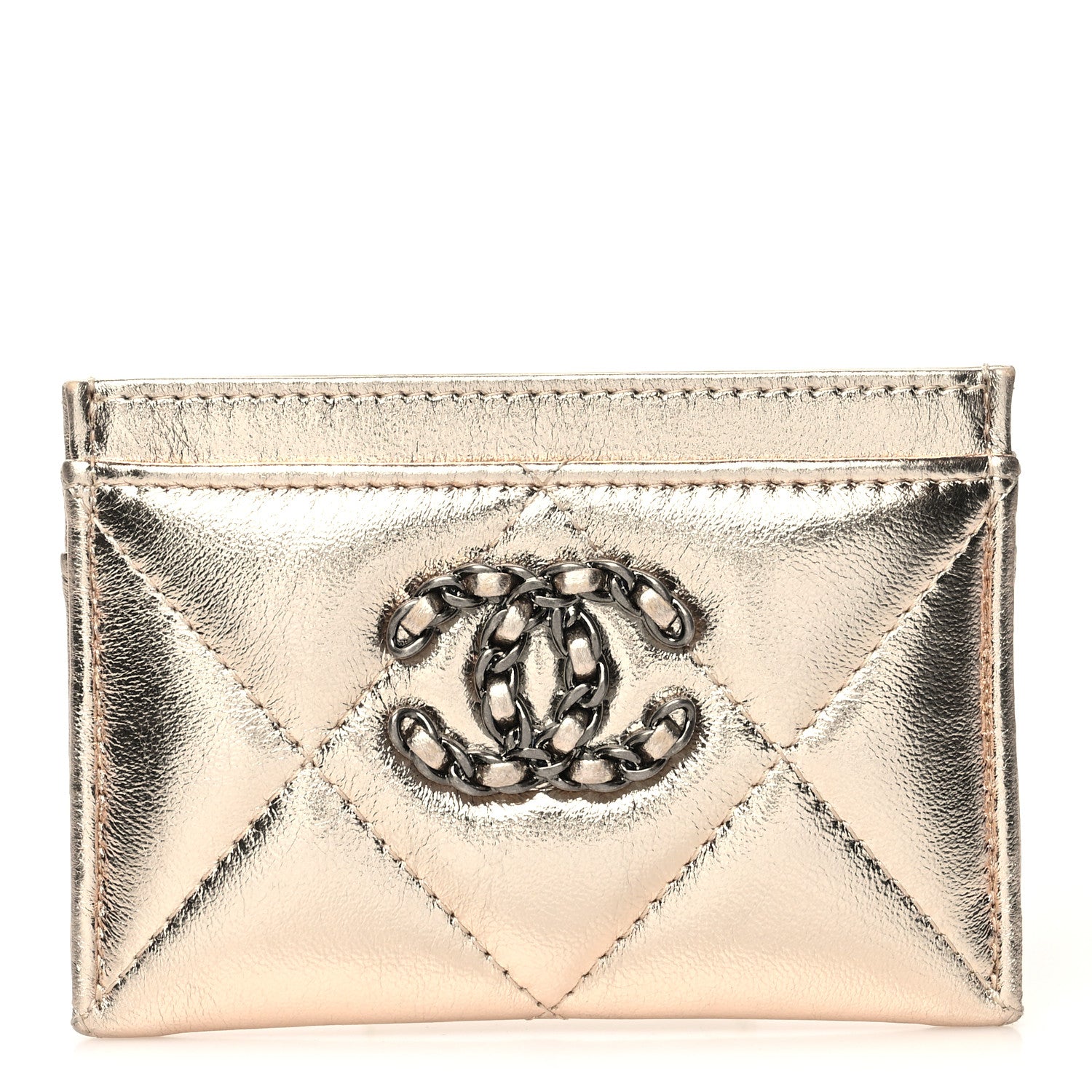 Chanel Metallic Lambskin Quilted Chanel 19 Card Holder Gold 1 of 12