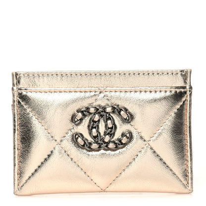 Chanel Metallic Lambskin Quilted Chanel 19 Card Holder Gold 1 of 12