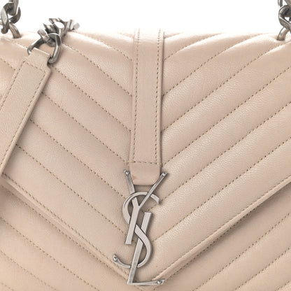 Saint Laurent Sheepskin Matelasse Chevron Monogram Medium College Bag Rose Antic 7 of 11