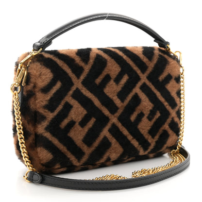 Fendi Shearling Vitello Dolce Macro FF 1974 Mini Baguette Tobacco Black 3 of 11