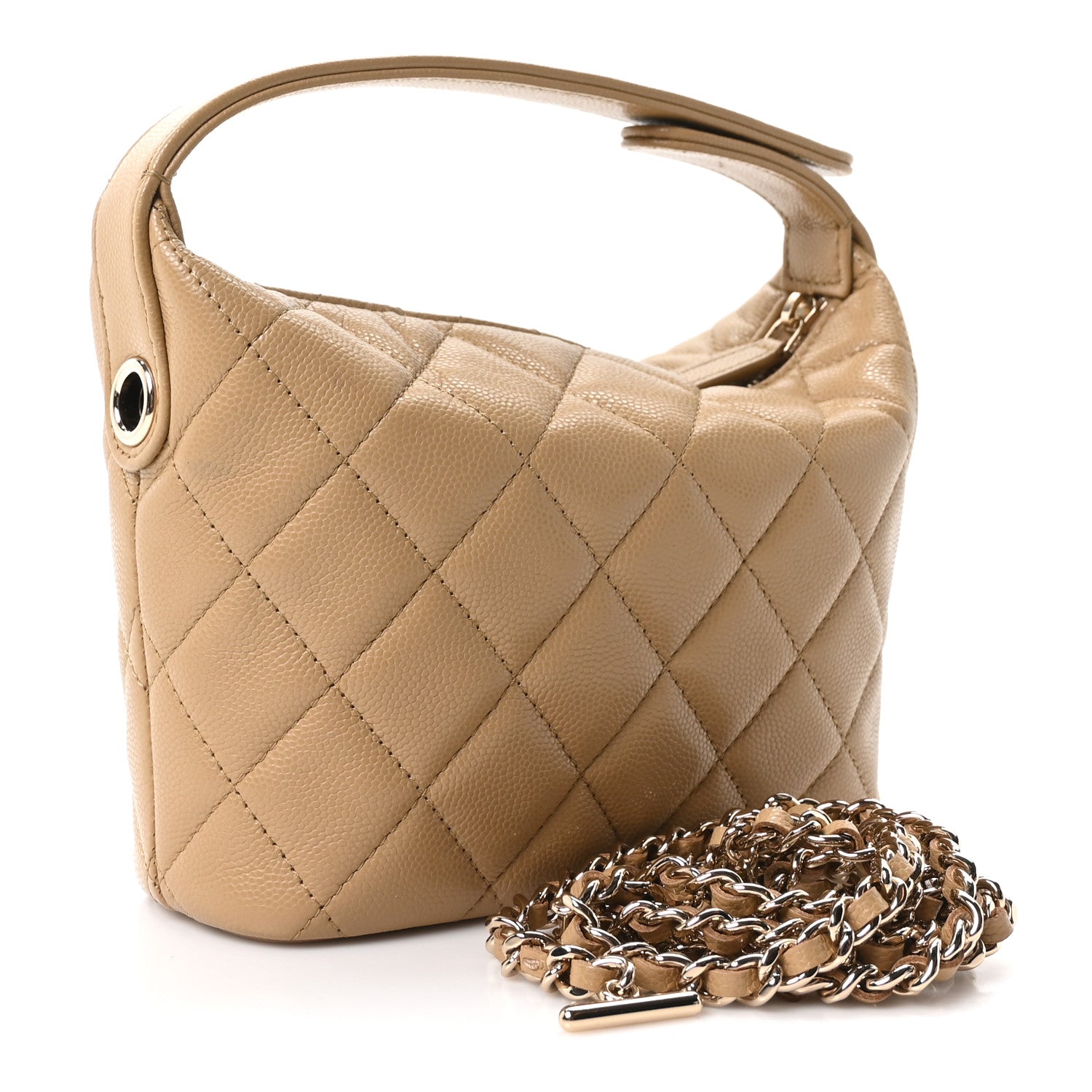 Chanel Caviar Quilted Hobo Clutch With Chain Dark Beige 3 of 11
