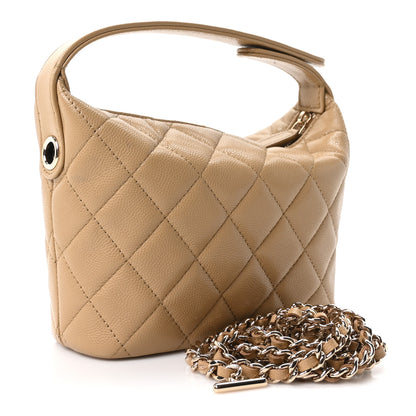 Chanel Caviar Quilted Hobo Clutch With Chain Dark Beige 3 of 11