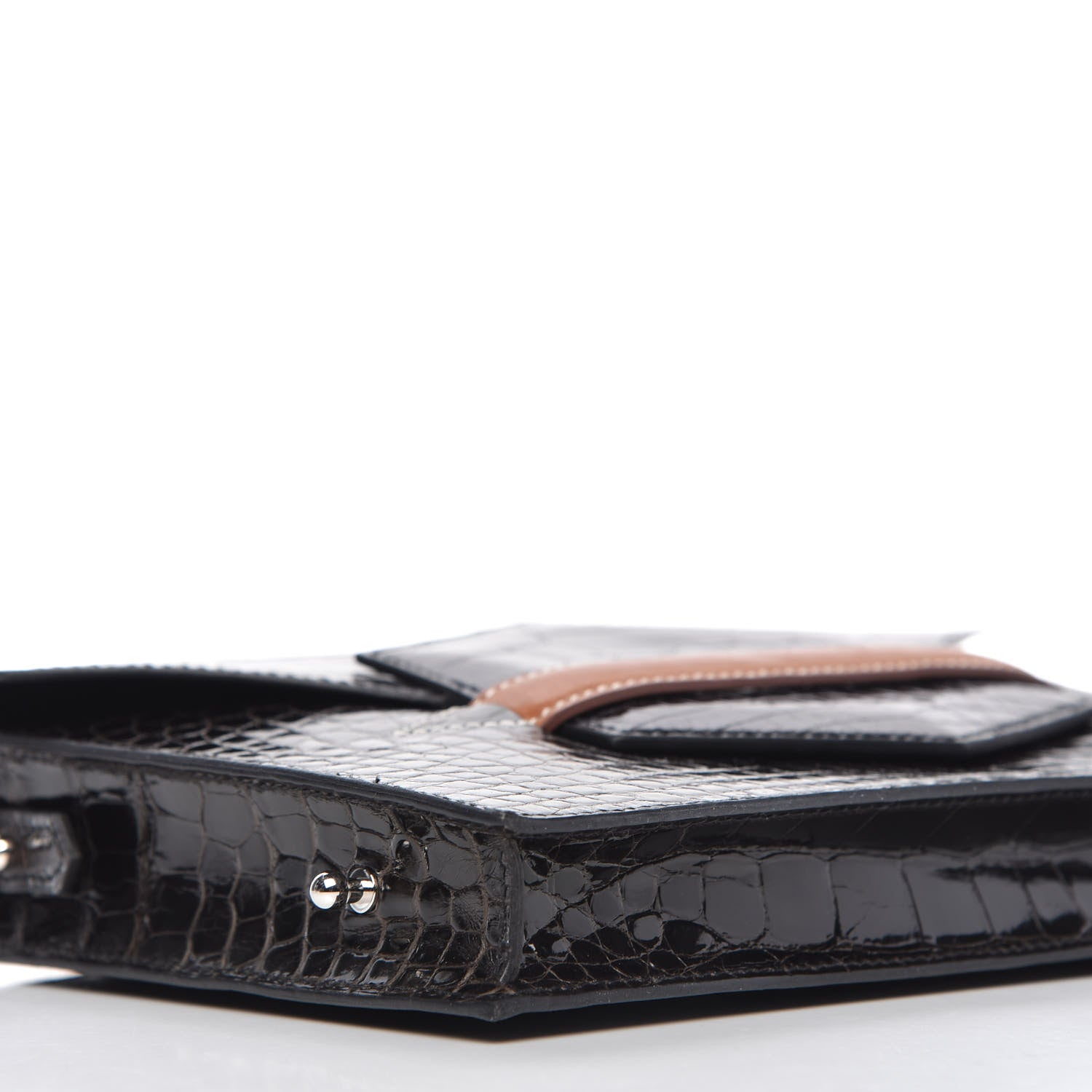 Hermes Shiny Alligator Barenia Faubourg Faco Clutch Macassar Black Fauve 6 of 9