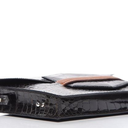 Hermes Shiny Alligator Barenia Faubourg Faco Clutch Macassar Black Fauve 6 of 9