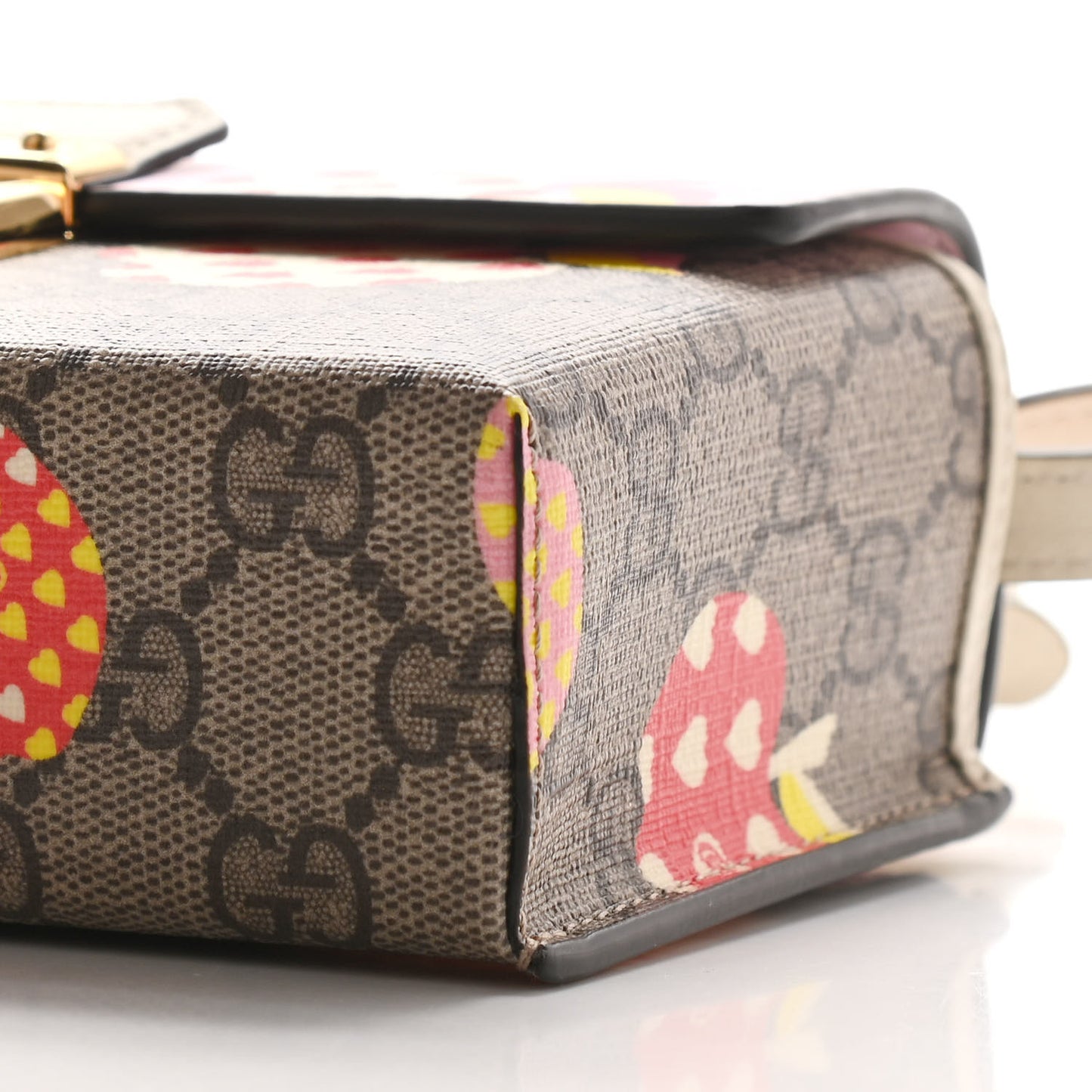 GG Supreme Monogram Les Pommes Mini Padlock Top Handle Shoulder Bag Beige Ebony Multicolor Cotton Candy Pink