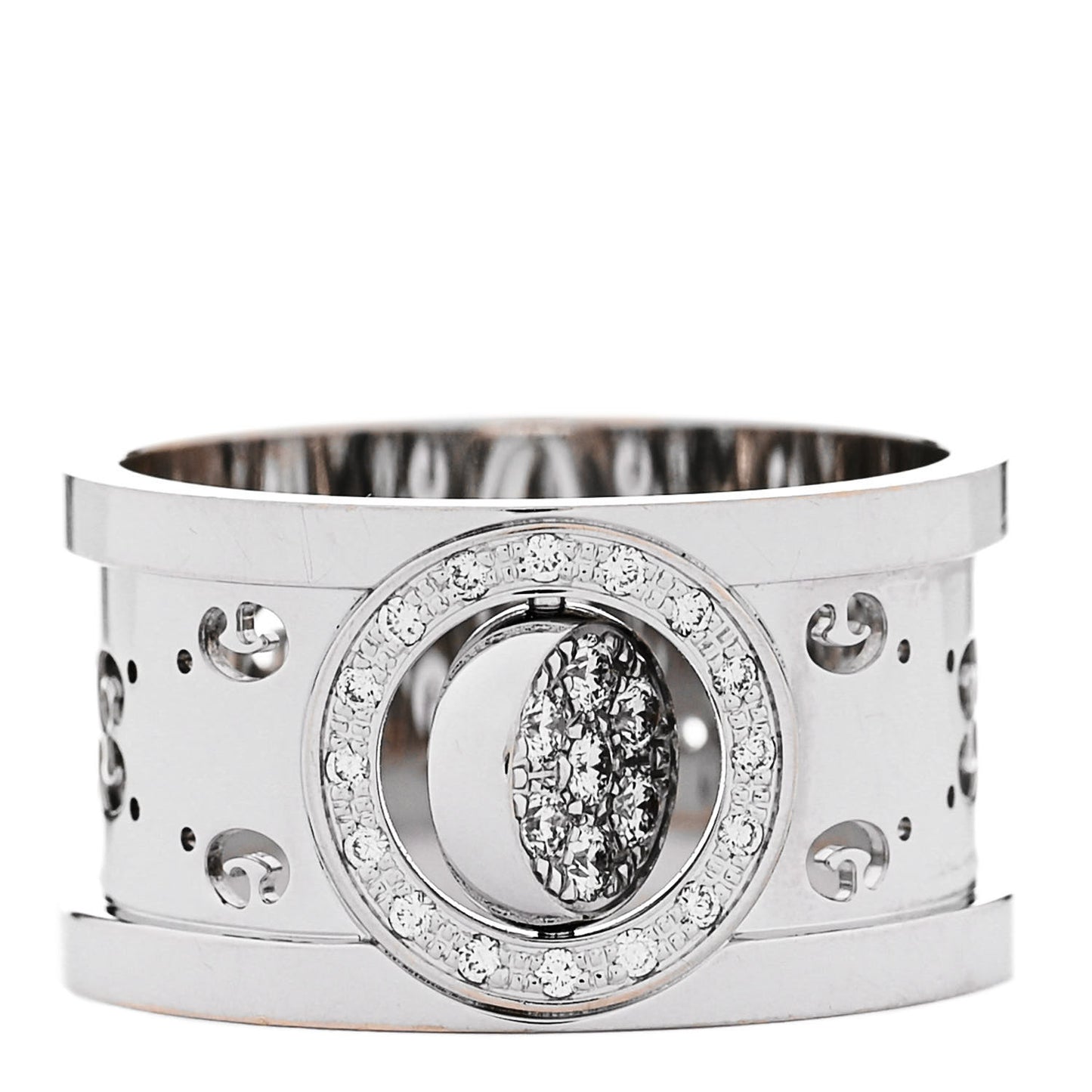18K White Gold Diamond 10.5mm Icon Twirl Band Ring 52 6